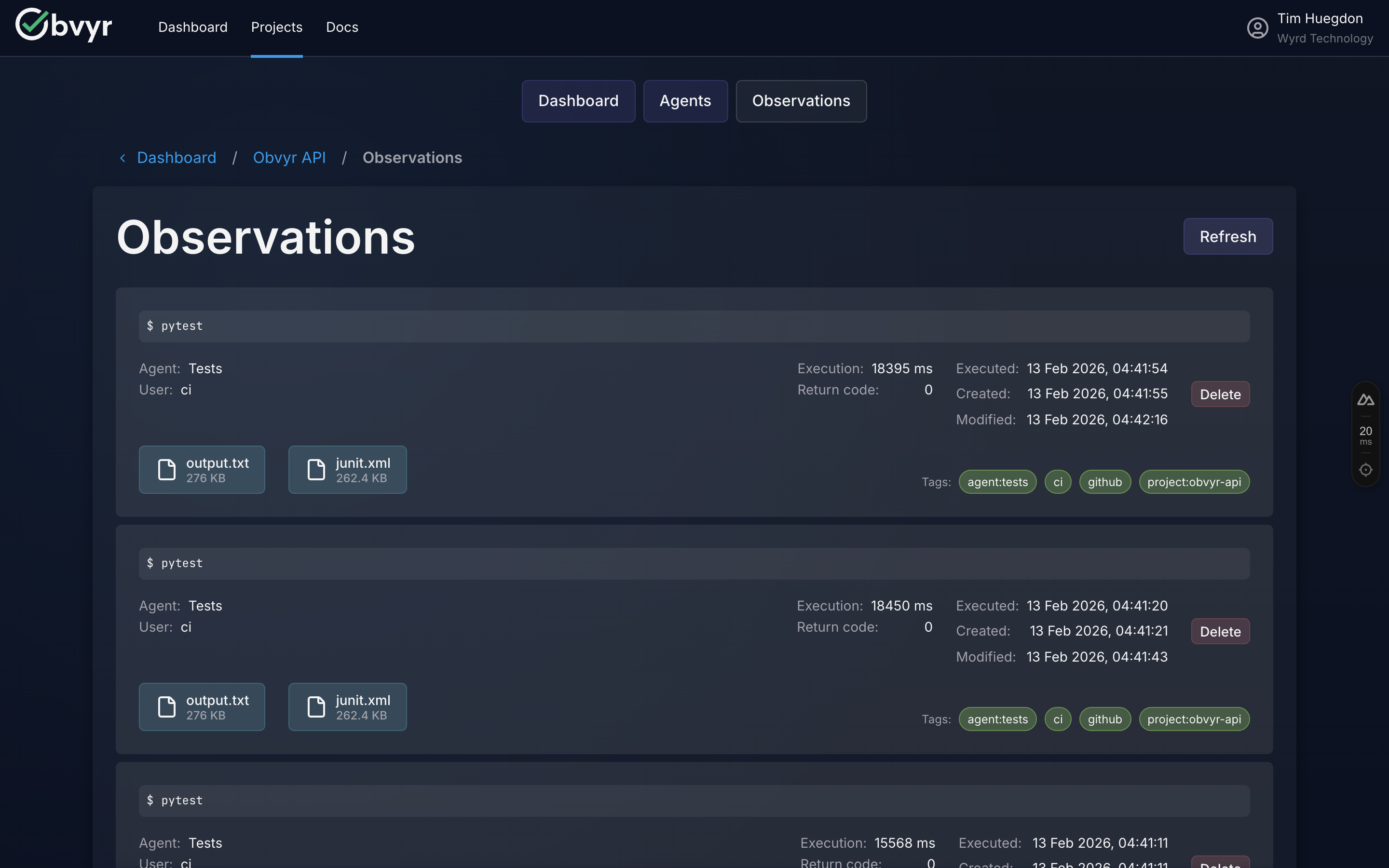 Agent Observations List